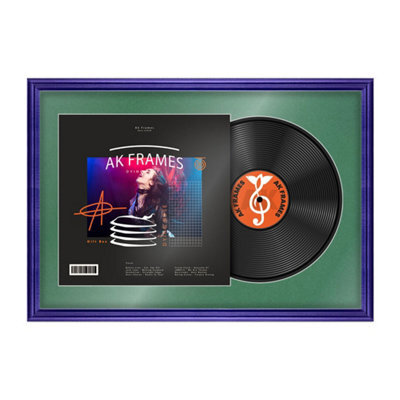 "AK Frames 25X17"" Purple Classic Vinyl Record Frame With Emerald Mount For 12 Inch Lp Cover & Disc - Overlapped Design" - image 1