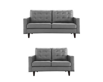 Eco Living Stockholm 3+2 Seater Sofa Set, Button Tufted Grey Premium Leather - image 1