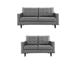 Eco Living Stockholm 3+2 Seater Sofa Set, Button Tufted Grey Premium Leather - thumbnail 1