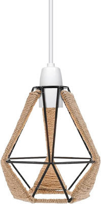 Hemp Ceiling Rope Lampshade Wire Metal Basket Pendant Lighting Easy Fit Shades Industrial Indoor Pendant Lamp Shade - image 1