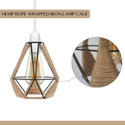 Hemp Ceiling Rope Lampshade Wire Metal Basket Pendant Lighting Easy Fit Shades Industrial Indoor Pendant Lamp Shade - thumbnail 5