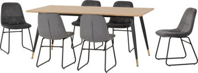 Seconique Hamilton Large Dining Set Oak Effect With 6 Grey Velvet Lukas Chairs - image 1