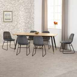 Seconique Hamilton Large Dining Set Oak Effect With 6 Grey Velvet Lukas Chairs - thumbnail 3