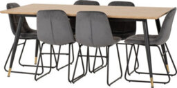 Seconique Hamilton Large Dining Set Oak Effect With 6 Grey Velvet Lukas Chairs - thumbnail 2
