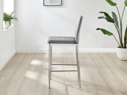Furniturebox Set Of 2 Milan Grey Diamond-Stiched Soft Touch Velvet Silver Chrome Leg Padded Counter Stools - thumbnail 4