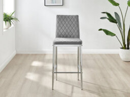 Furniturebox Set Of 2 Milan Grey Diamond-Stiched Soft Touch Velvet Silver Chrome Leg Padded Counter Stools - thumbnail 3