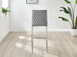 Furniturebox Set Of 2 Milan Grey Diamond-Stiched Soft Touch Velvet Silver Chrome Leg Padded Counter Stools - thumbnail 5