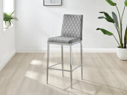 Furniturebox Set Of 2 Milan Grey Diamond-Stiched Soft Touch Velvet Silver Chrome Leg Padded Counter Stools - thumbnail 2