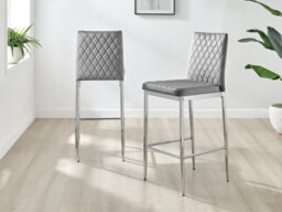 Furniturebox Set Of 2 Milan Grey Diamond-Stiched Soft Touch Velvet Silver Chrome Leg Padded Counter Stools - thumbnail 9