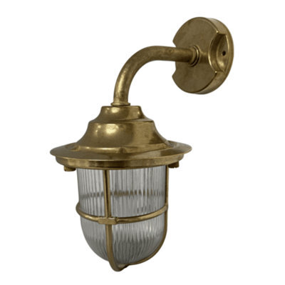 Lampfix Navigator 09121 Outdoor Ip64 1 Light Goose Neck Wall Lantern In A Raw Brass Finish
