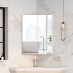Keepreaper Sleek Corner Bathroom Cabinet With Mirror 47 X 60 Cm 2-Door Wall Mounted Storage Bathroom Mirror Cabinet