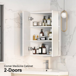 Keepreaper Sleek Corner Bathroom Cabinet With Mirror 47 X 60 Cm 2-Door Wall Mounted Storage Bathroom Mirror Cabinet - thumbnail 2