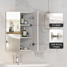 Keepreaper Sleek Corner Bathroom Cabinet With Mirror 47 X 60 Cm 2-Door Wall Mounted Storage Bathroom Mirror Cabinet - thumbnail 3
