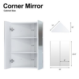 Keepreaper Sleek Corner Bathroom Cabinet With Mirror 47 X 60 Cm 2-Door Wall Mounted Storage Bathroom Mirror Cabinet - thumbnail 8