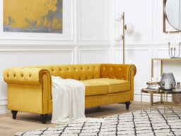 Beliani Sofa 3 Seater Chesterfield Velvet Gold - thumbnail 2