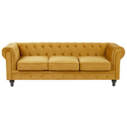 Beliani Sofa 3 Seater Chesterfield Velvet Gold - thumbnail 1