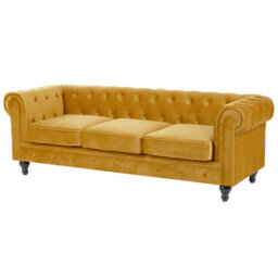 Beliani Sofa 3 Seater Chesterfield Velvet Gold - thumbnail 4