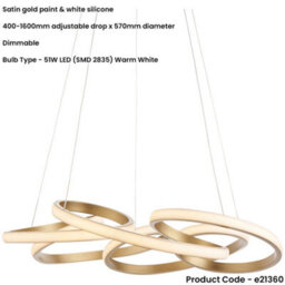 Loops Hanging Ceiling Pendant Light - Satin Gold Paint & White Silicone - 51W Led (Smd 2835) Warm White - thumbnail 2