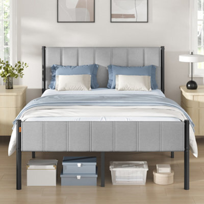 Ledrem King Bed Frame, Upholstered Headboard Metal Platform Bed, Easy Assembly For Bedroom, 150 X 200 Cm, Slate Grey - image 1