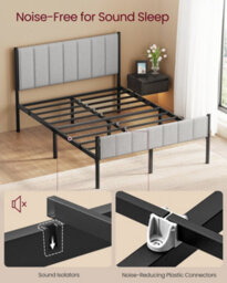 Ledrem King Bed Frame, Upholstered Headboard Metal Platform Bed, Easy Assembly For Bedroom, 150 X 200 Cm, Slate Grey - thumbnail 4