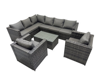 Fimous Outdoor Rattan Rectangular Coffee Table Corner Sofa Sets Garden Furniture Set With 2 Chairs Dark Grey Mixed - image 1