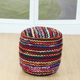 Homescapes Multi Coloured Folk Woven Bean Filled Pouffe Circular 45 Cm - thumbnail 3