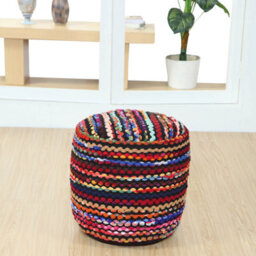 Homescapes Multi Coloured Folk Woven Bean Filled Pouffe Circular 45 Cm - thumbnail 2