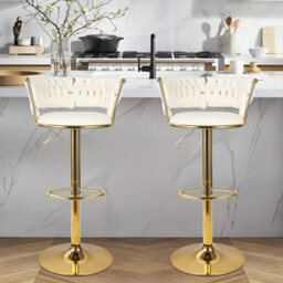 Set Of 2 Luxury Velvet & Gold Adjustable Swivel Bar Stools For Kitchen & Bar - thumbnail 4