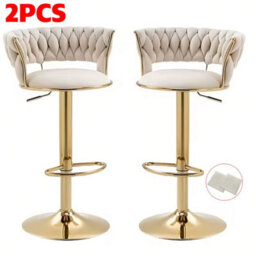 Set Of 2 Luxury Velvet & Gold Adjustable Swivel Bar Stools For Kitchen & Bar - thumbnail 2