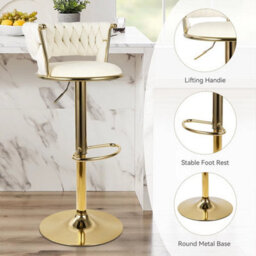 Set Of 2 Luxury Velvet & Gold Adjustable Swivel Bar Stools For Kitchen & Bar - thumbnail 3