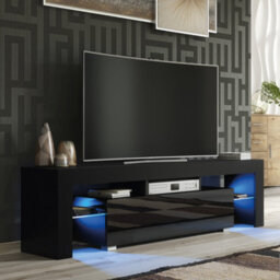 Creative Furniture Aria Tv Unit 160Cm - Black With Gloss Doors And Led Lights - thumbnail 1