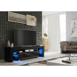 Creative Furniture Aria Tv Unit 160Cm - Black With Gloss Doors And Led Lights - thumbnail 2