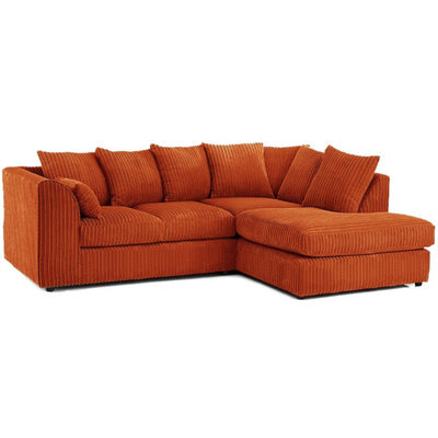 Sofaselectionuk Ltd Sofa Selection Jumbo Cord Scatter Back L Shape 4 Seater Right Hand Sofa In Orange Cozy Corner Sofa With Soft Cord Fabric