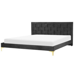 Beliani Bed Velvet Limoux 180 X 200 Cm (Eu Super King) Black - thumbnail 1