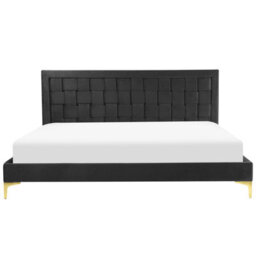 Beliani Bed Velvet Limoux 180 X 200 Cm (Eu Super King) Black - thumbnail 5