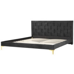 Beliani Bed Velvet Limoux 180 X 200 Cm (Eu Super King) Black - thumbnail 4