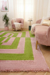 The Rugs Joli Green And Pink Geometric Rug Soft Dense Pile Easy To Clean And Pet Friendly For Living Rooms And Bedrooms - thumbnail 4