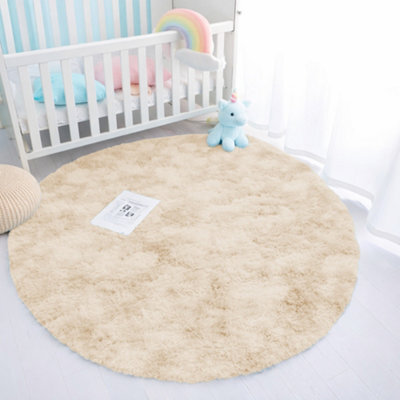 Aspire Homeware Non-Slip Tie Dye Cream Shaggy Rug Soft Fluffy Washable, Round Living Area And Bedroom Rug, (L)120Cm X (W)120Cm - image 1