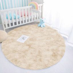 Aspire Homeware Non-Slip Tie Dye Cream Shaggy Rug Soft Fluffy Washable, Round Living Area And Bedroom Rug, (L)120Cm X (W)120Cm - thumbnail 1