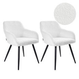 Beliani Set Of 2 Dining Chairs Casmalia Boucle Off-White - thumbnail 1