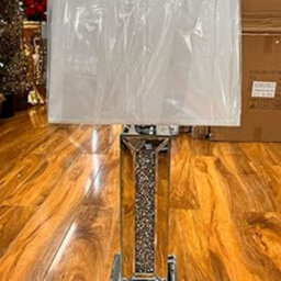 Biznest Large Bling Crushed Diamond Table Lamp White Shade Ceramic Mirrored Sparkling Bedside Home Decor (Rectangle Base)
