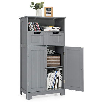 Costway Bathroom Floor Cabinet Wooden Kitchen Storage Cupboard W/ Adjustable Shelf & Doors - image 1