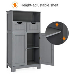 Costway Bathroom Floor Cabinet Wooden Kitchen Storage Cupboard W/ Adjustable Shelf & Doors - thumbnail 7