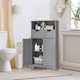 Costway Bathroom Floor Cabinet Wooden Kitchen Storage Cupboard W/ Adjustable Shelf & Doors - thumbnail 4