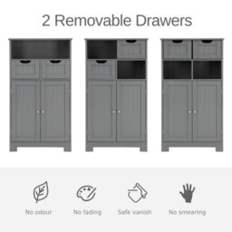 Costway Bathroom Floor Cabinet Wooden Kitchen Storage Cupboard W/ Adjustable Shelf & Doors - thumbnail 6