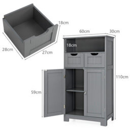 Costway Bathroom Floor Cabinet Wooden Kitchen Storage Cupboard W/ Adjustable Shelf & Doors - thumbnail 2
