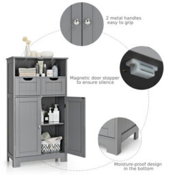 Costway Bathroom Floor Cabinet Wooden Kitchen Storage Cupboard W/ Adjustable Shelf & Doors - thumbnail 9