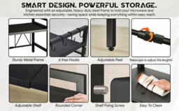 Hygrad Built to Survive 2 Tier Over Microwave Oven Shelf Storage Solution Organiser Stand Carbon Steel Matte Black - thumbnail 9