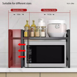 Hygrad Built to Survive 2 Tier Over Microwave Oven Shelf Storage Solution Organiser Stand Carbon Steel Matte Black - thumbnail 7