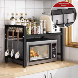 Hygrad Built to Survive 2 Tier Over Microwave Oven Shelf Storage Solution Organiser Stand Carbon Steel Matte Black - thumbnail 4